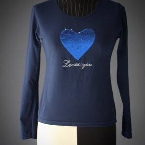 Beautiful navy blue top with subtle sequins